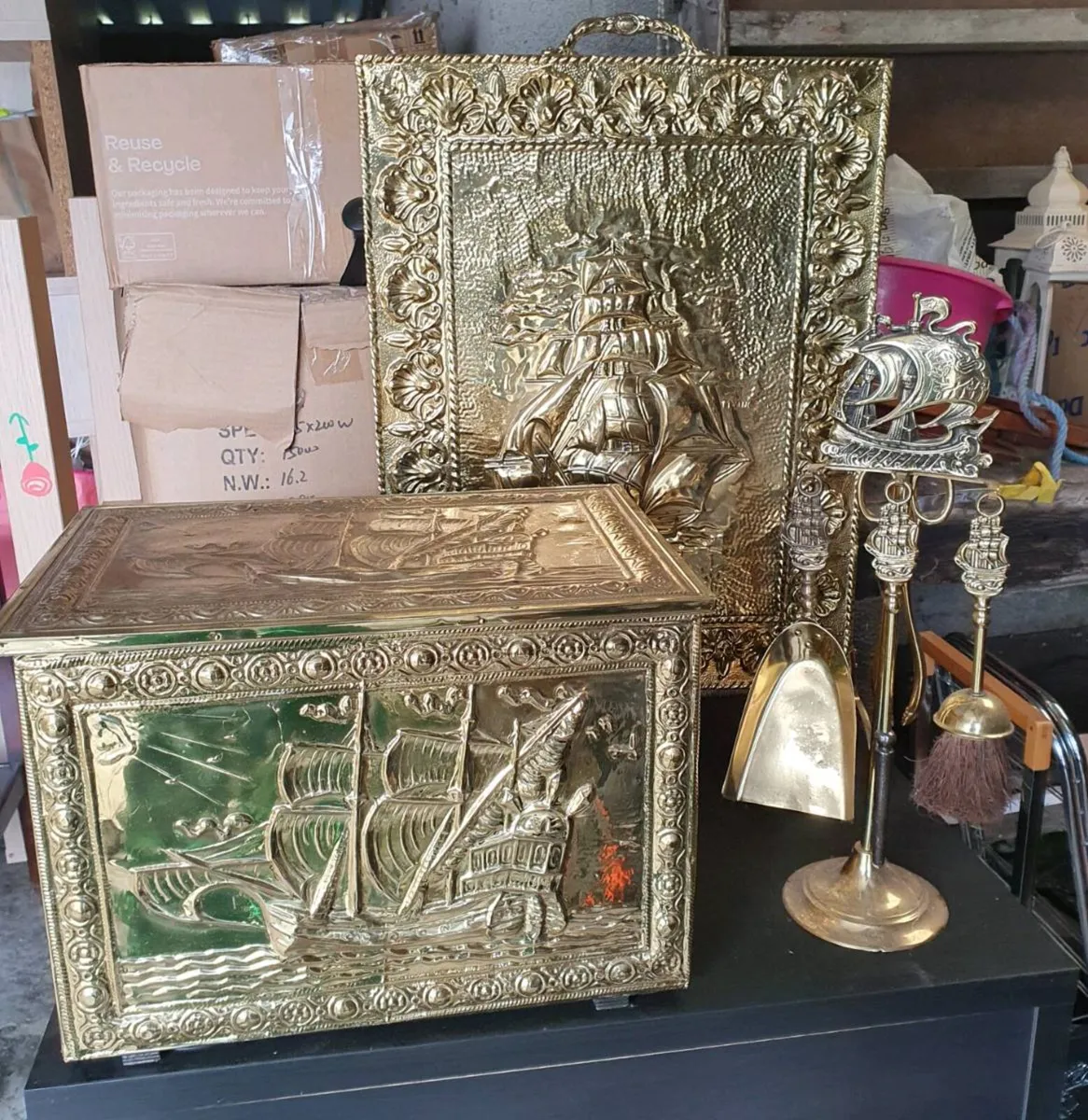 Polished Brass fireplace set - Image 1