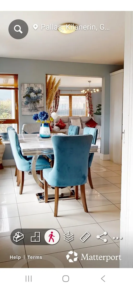 Dining table and blue suede chairs - Image 2
