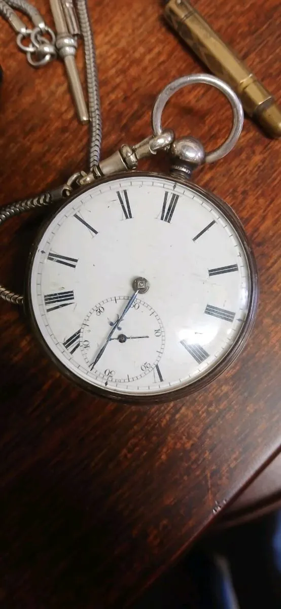 Sterling silver pocket watch - Image 1