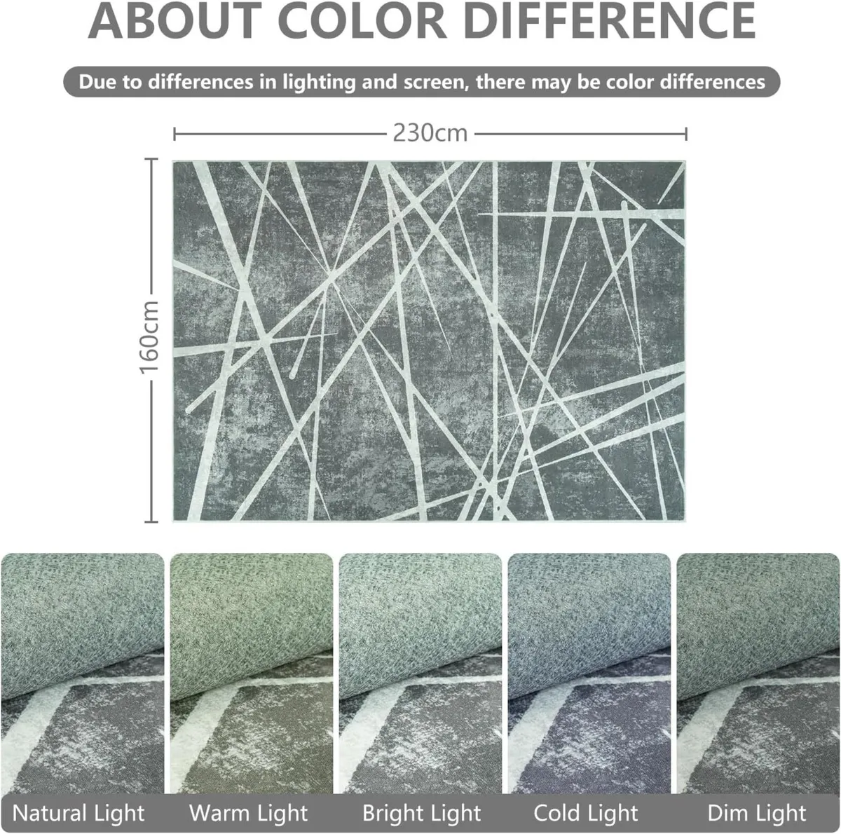 Rugs Living Room Grey Large For Bedroom 160x230cm - Image 2