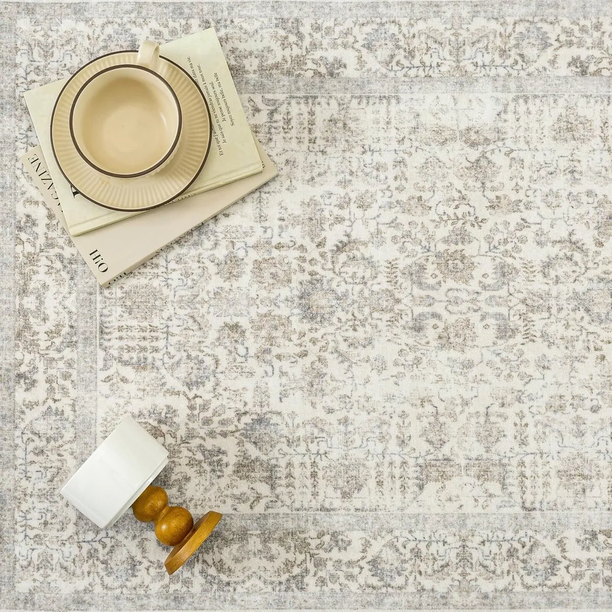 Vintage Taupe Rugs Living Room Washable Non Slip - Image 4