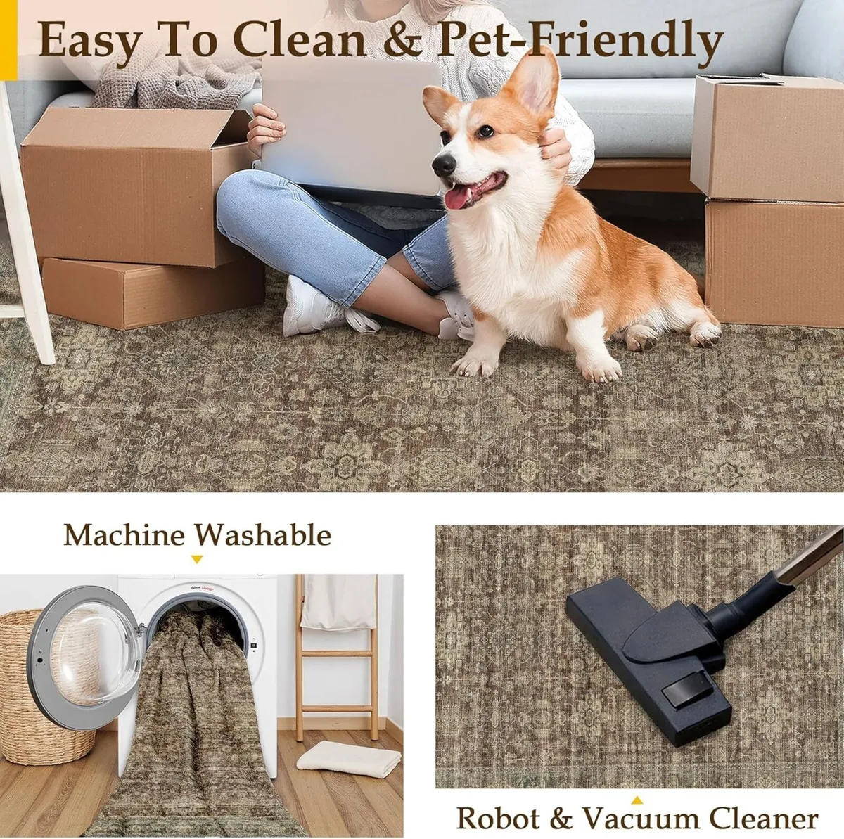 Vintage Living Room Rug 200 x 300 cm Red Washable - Image 4