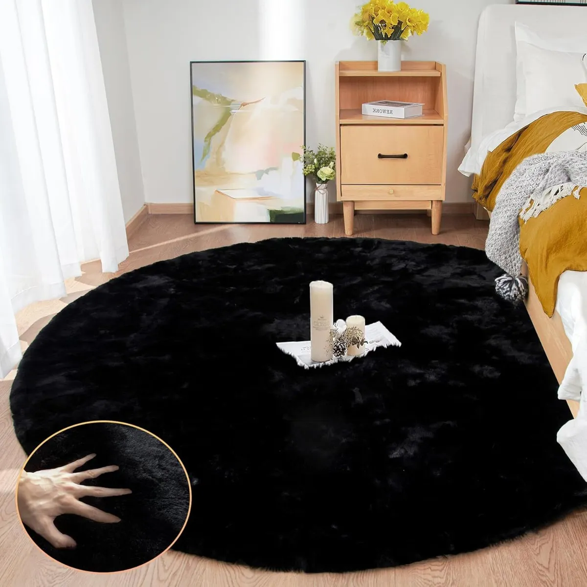 Round Rugs 180cm Faux Rabbit Fur Rug Fluffy for - Image 1