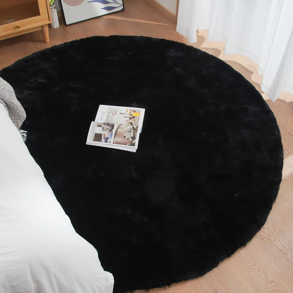 Round Rugs 180cm Faux Rabbit Fur Rug Fluffy for - Image 2