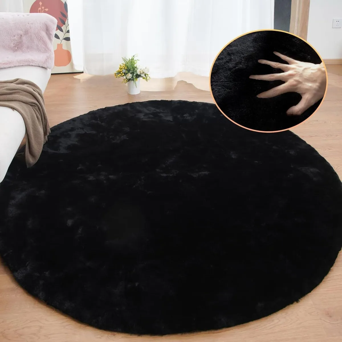Round Rugs 180cm Faux Rabbit Fur Rug Fluffy for - Image 4