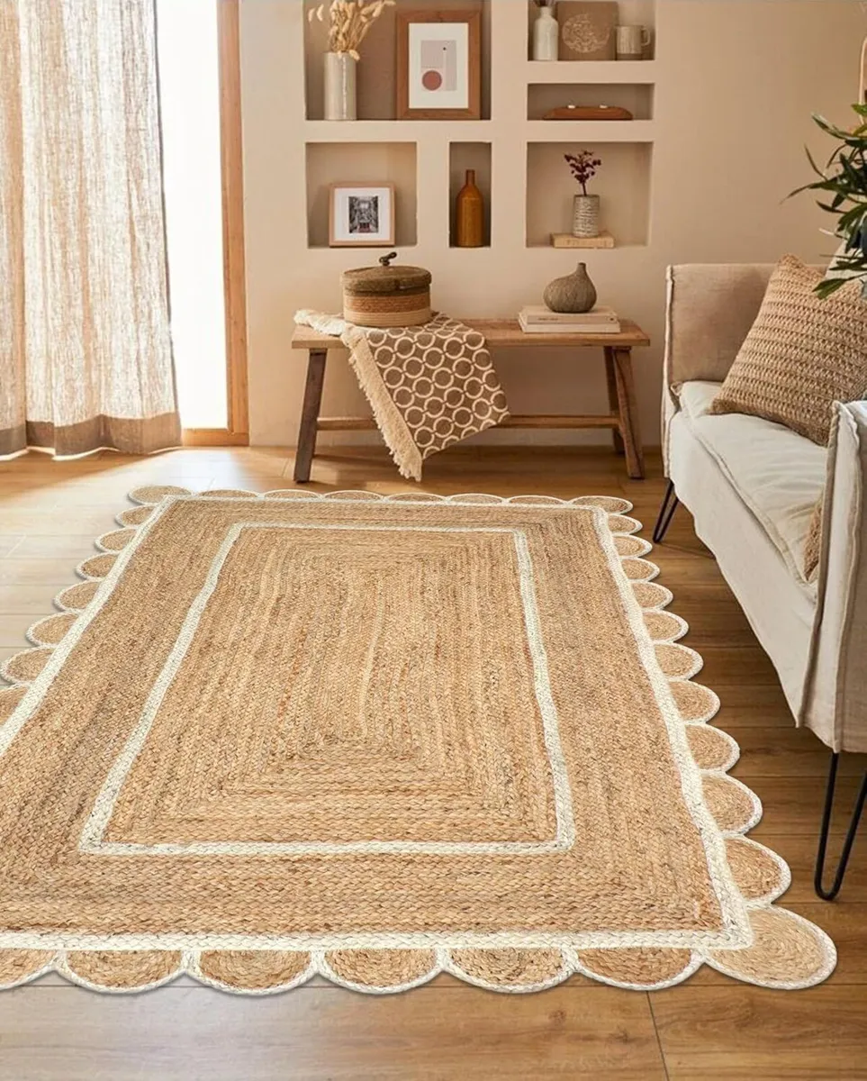 Scalloped Jute Rectangular Rug - Natural Fiber - Image 1