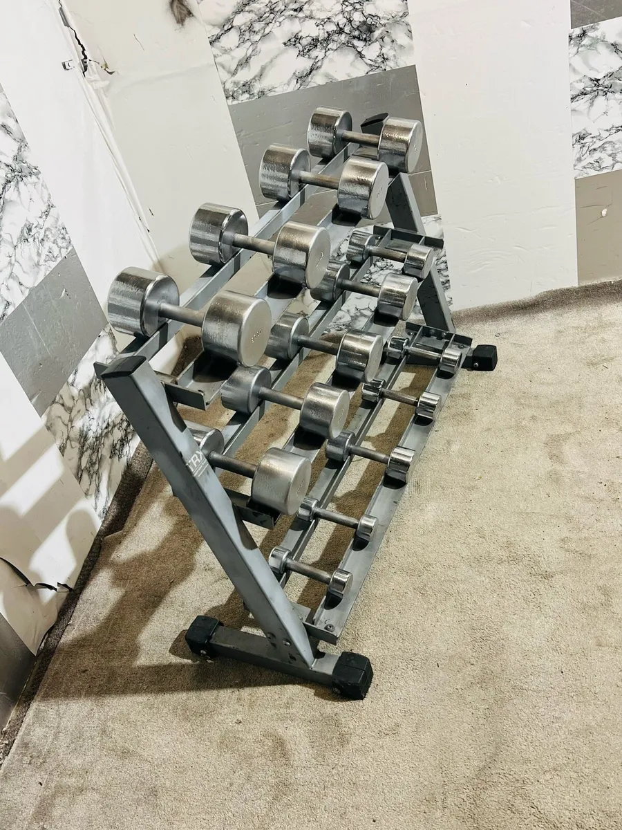 3 TIER DUMBBELL RACK +CHROME DUMBBELLS - Image 1