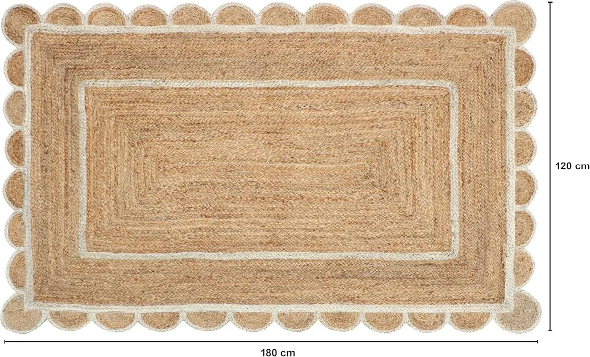Scalloped Jute Rectangular Rug - Natural Fiber - Image 2