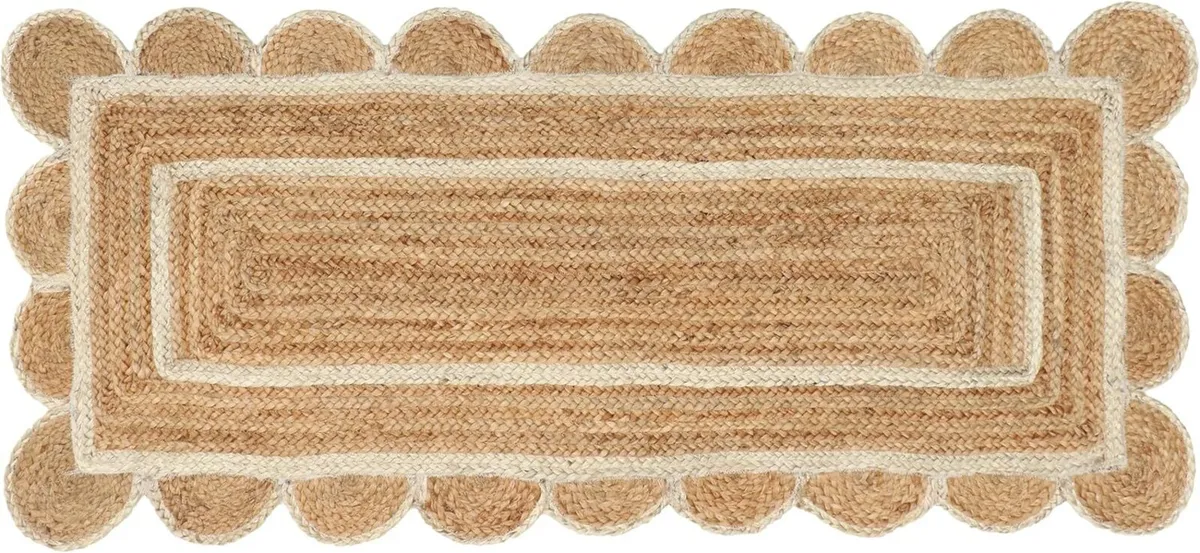 Scalloped Jute Rectangular Rug - Natural Fiber - Image 3