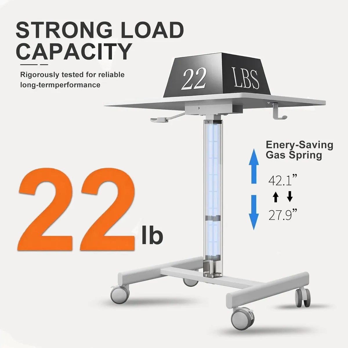 Mobile Standing Desk Pneumatic Adjustable Height - Image 4