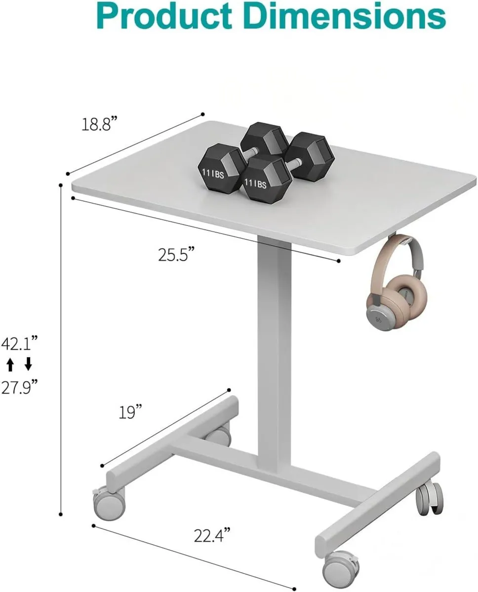 Mobile Standing Desk Pneumatic Adjustable Height - Image 3