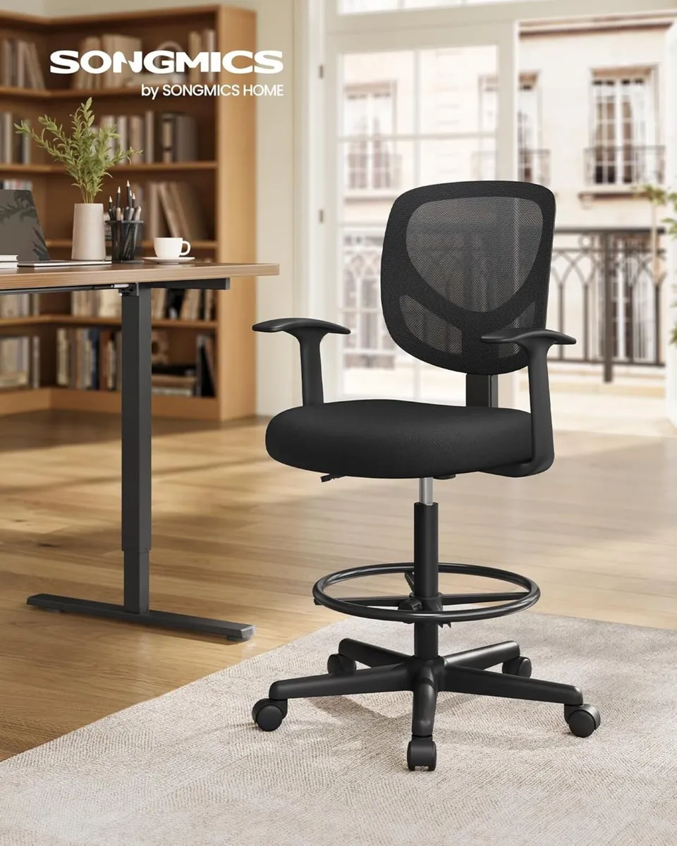 Drafting Stool Chair with Armrest Mesh Office - Image 2