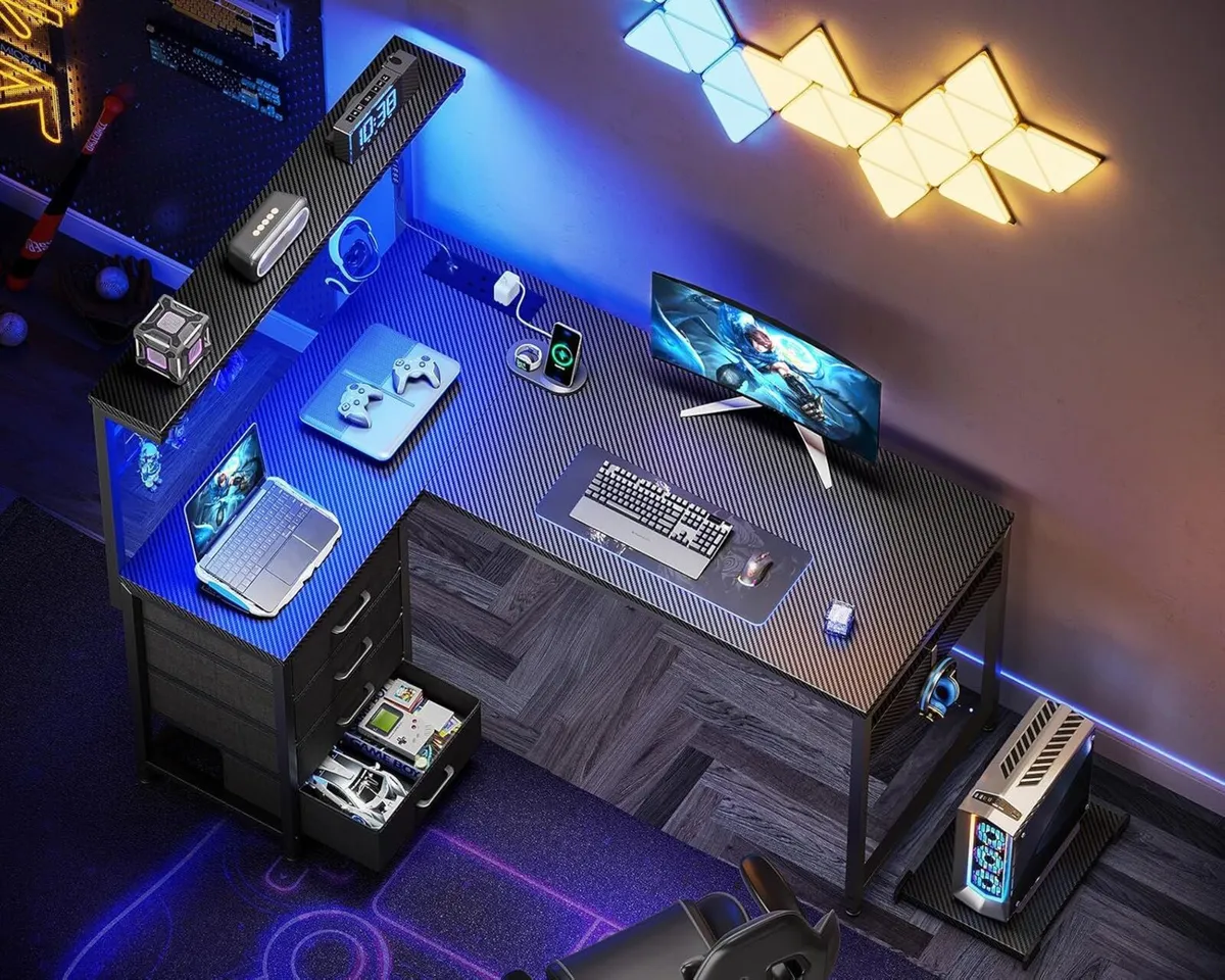 L Shaped Gaming Desk with Drawers Shelf 110 x 80 - Image 2