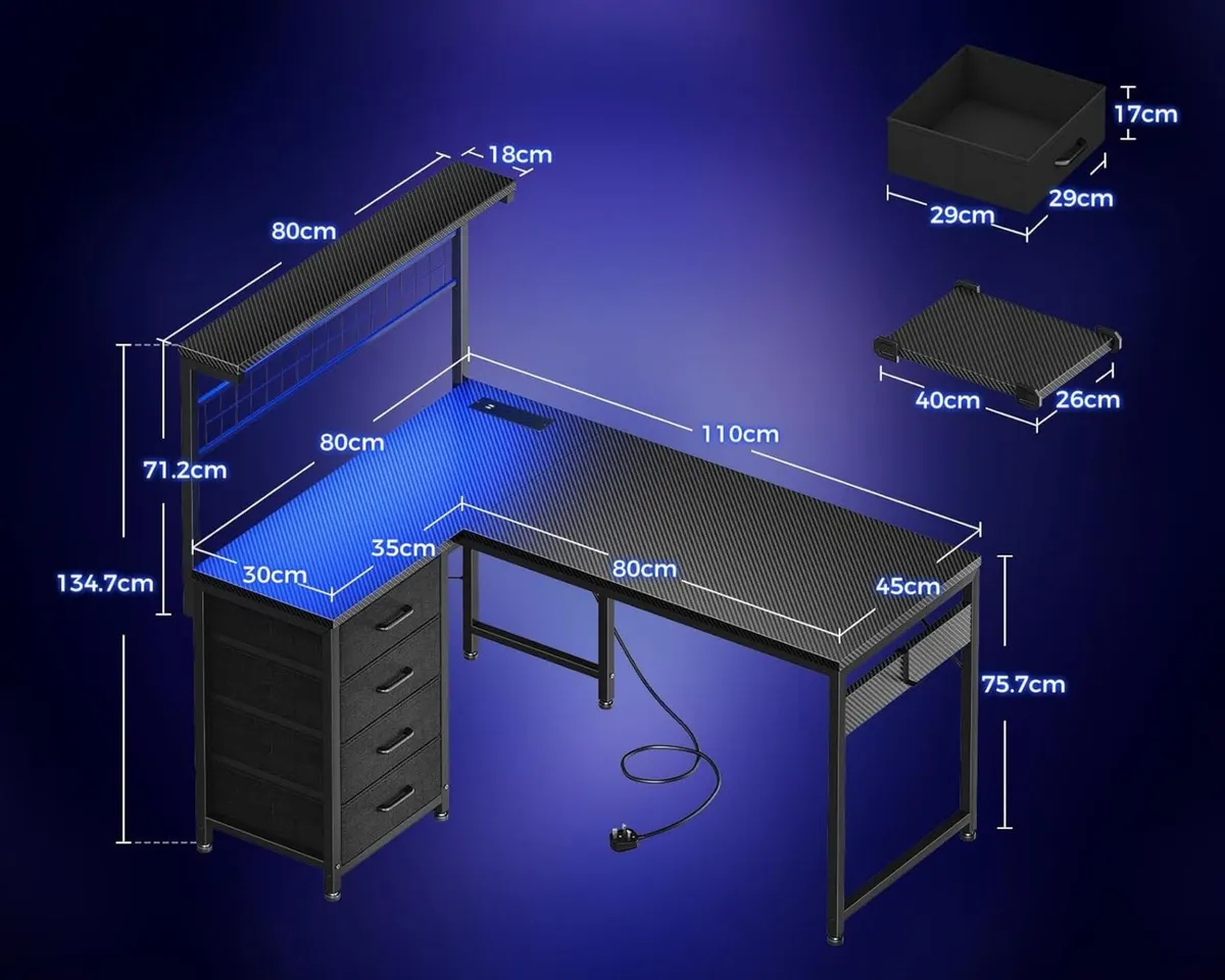 L Shaped Gaming Desk with Drawers Shelf 110 x 80 - Image 3