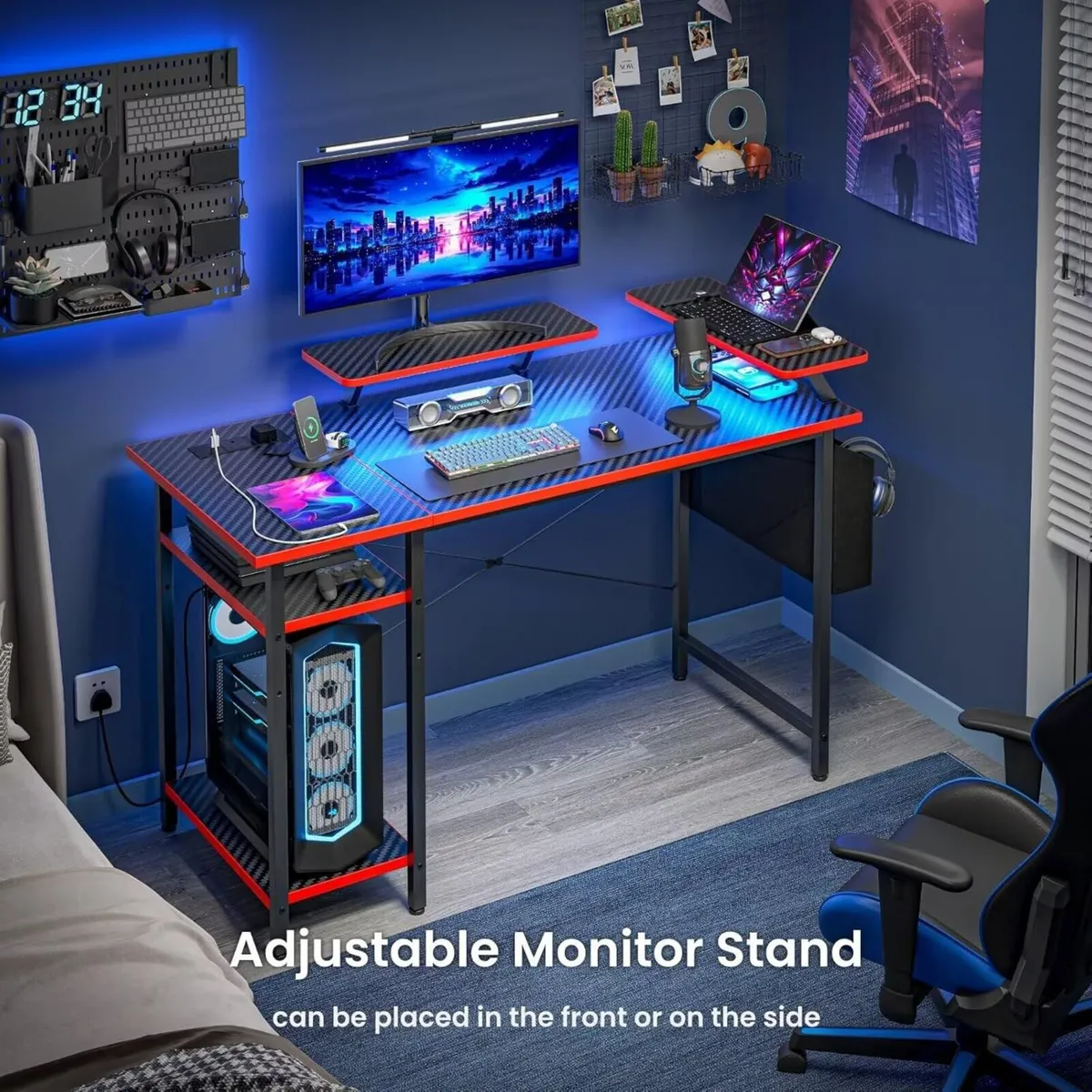 Gaming Desk with LED Lights Power Outlets - Image 3