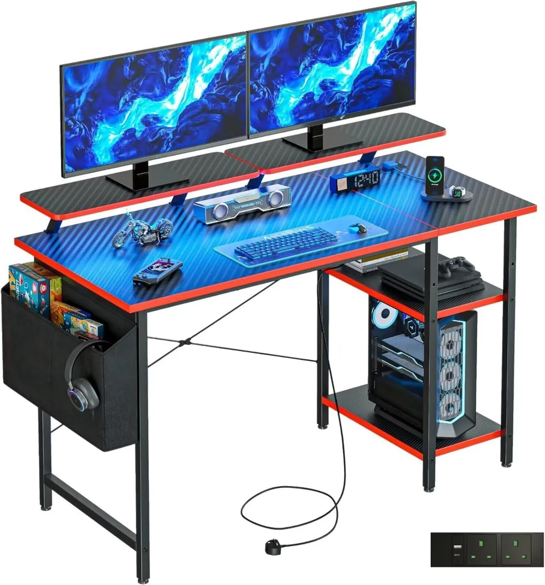 Gaming Desk with LED Lights Power Outlets - Image 1