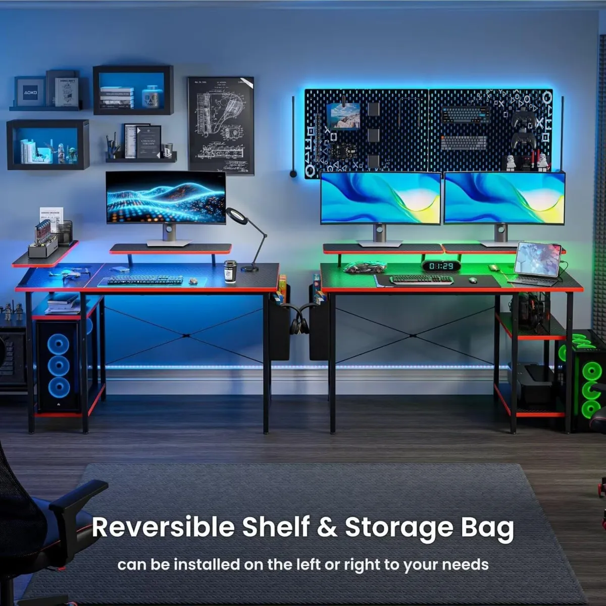 Gaming Desk with LED Lights Power Outlets - Image 4