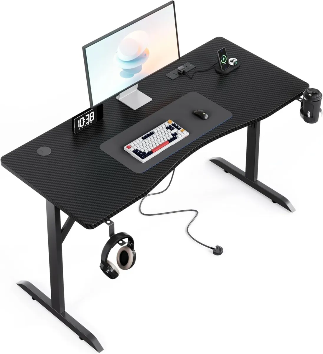 140x60cm Gaming Desk with Power Outlets Cable - Image 1