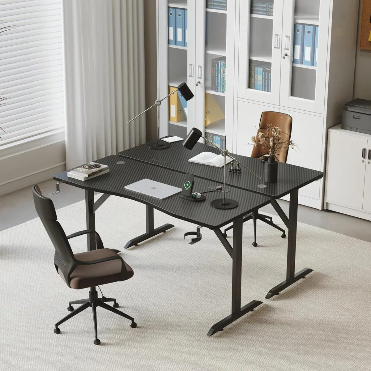 140x60cm Gaming Desk with Power Outlets Cable - Image 2