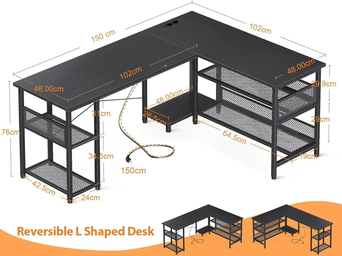 L Shaped Gaming Desk 150 x 102 cm Reversible - Image 3