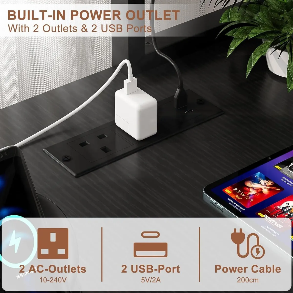 L Shaped Gaming Desk with Power Outlets LED - Image 4