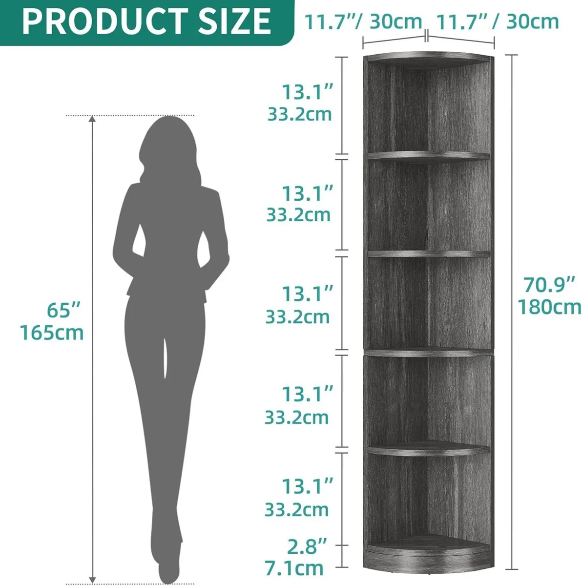 5-Tier Corner Shelf Modern Free Standing Bookshelf - Image 2