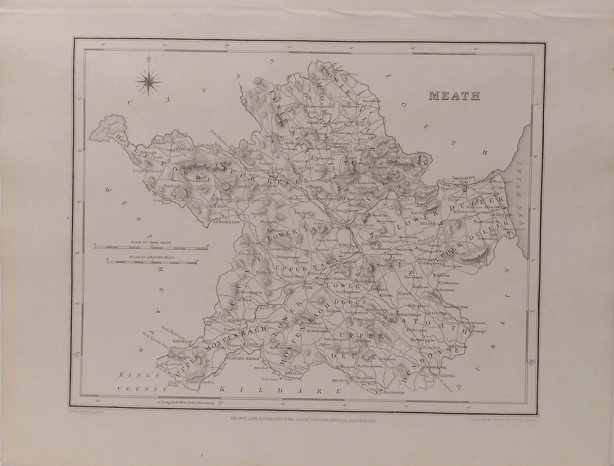 Meath 1837 Antique Map Including Baronies - Image 1