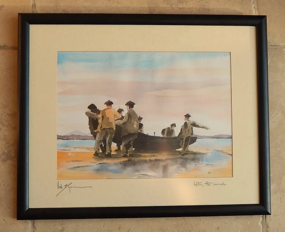 Signed Print of Lifting The Currach by Val Byrne - Image 1
