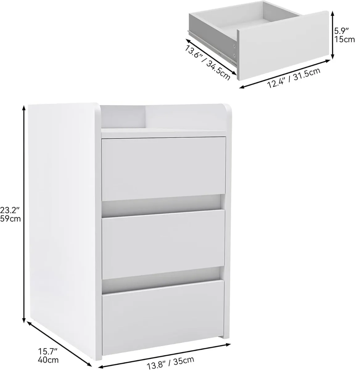 Set of 2 Bedside Table with 3-Drawer Nightstand - Image 3