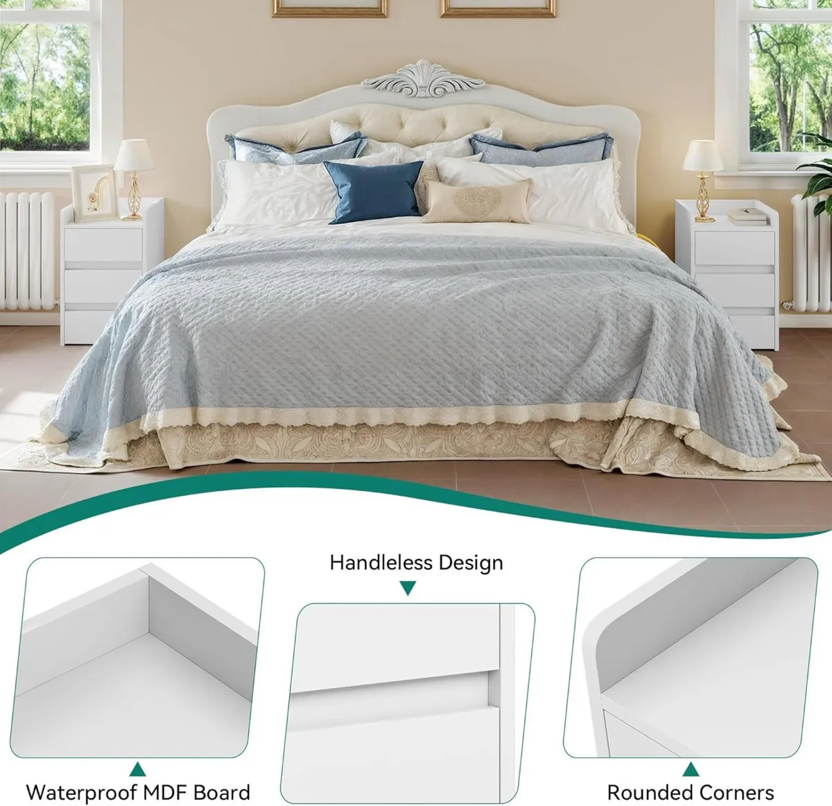 Set of 2 Bedside Table with 3-Drawer Nightstand - Image 4