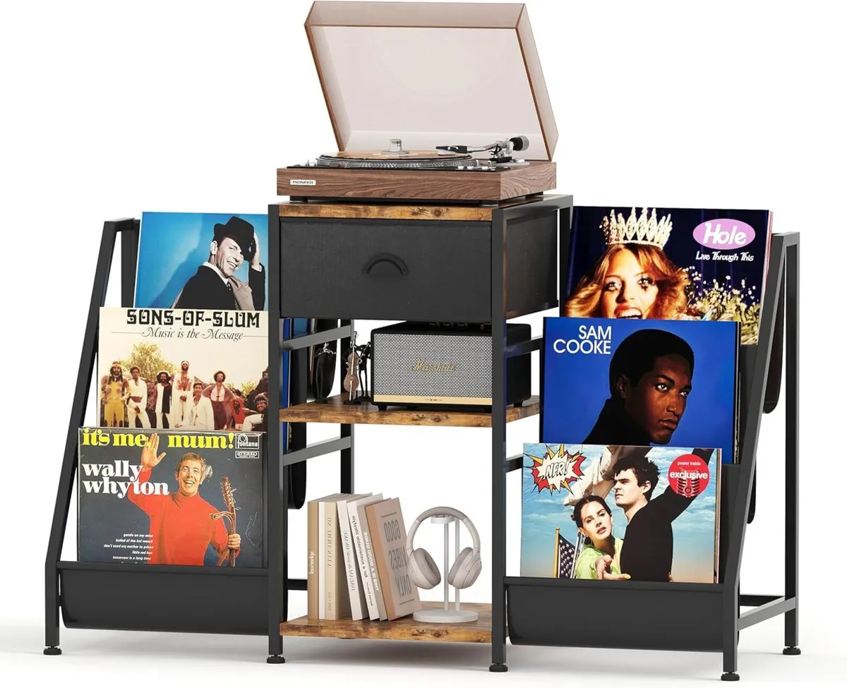 Vinyl Record Player Stand with 3-Tier Storage - Image 1