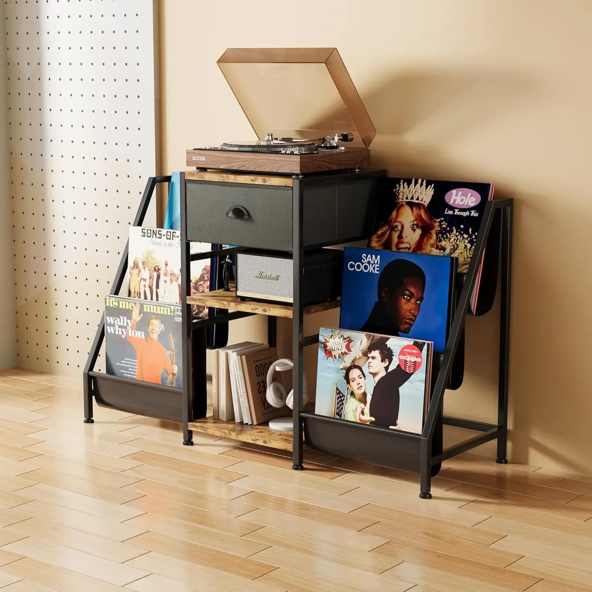 Vinyl Record Player Stand with 3-Tier Storage - Image 2