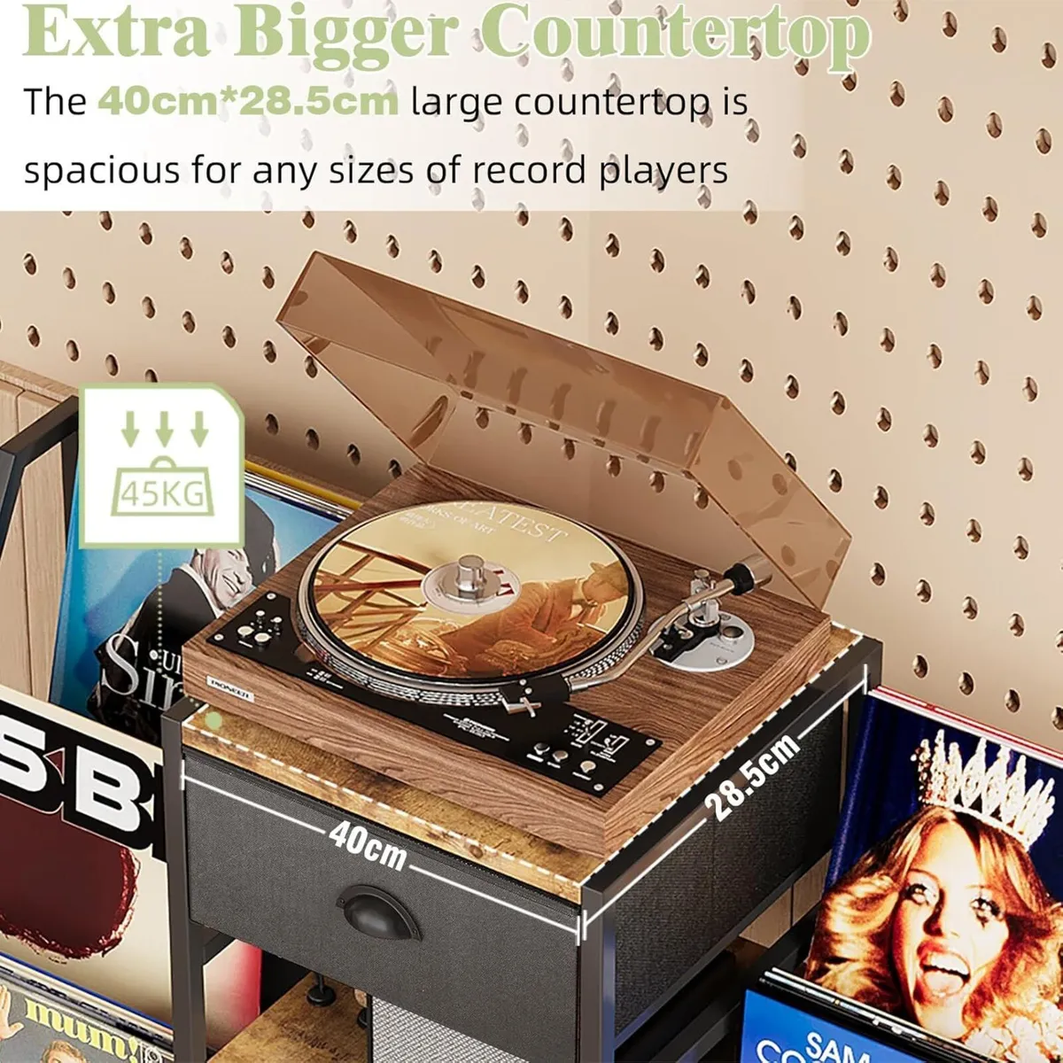 Vinyl Record Player Stand with 3-Tier Storage - Image 3