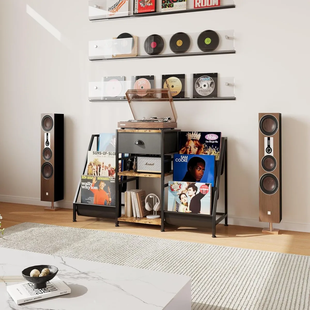 Vinyl Record Player Stand with 3-Tier Storage - Image 4