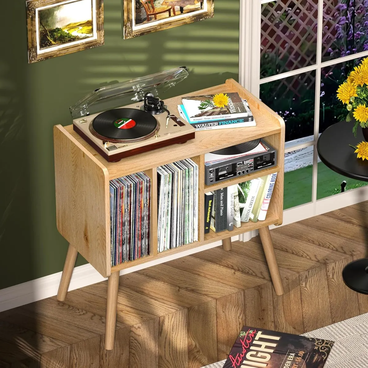 Record Player Table Mid-Century Stand with Vinyl - Image 4