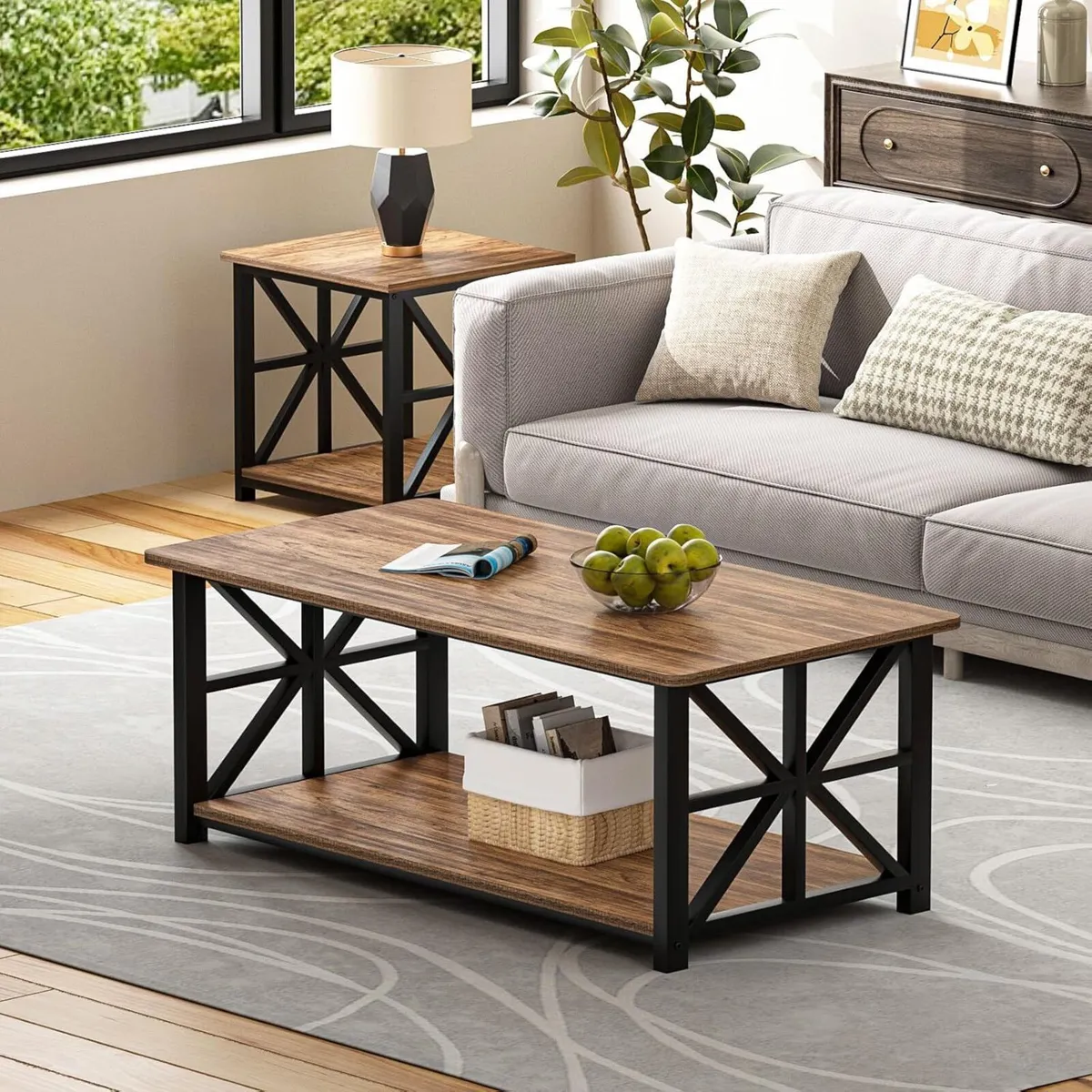 Coffee Table with 2-Tier Storage 100 cm Living - Image 2