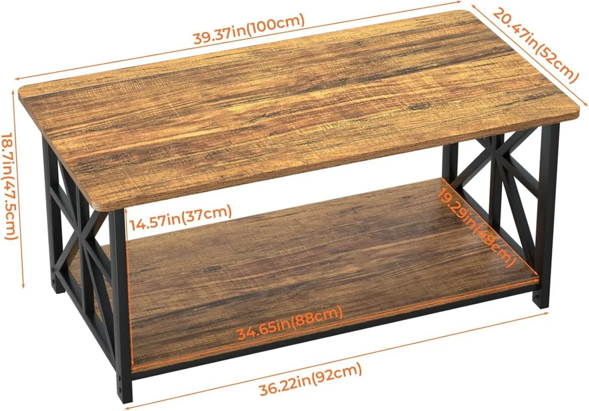 Coffee Table with 2-Tier Storage 100 cm Living - Image 3