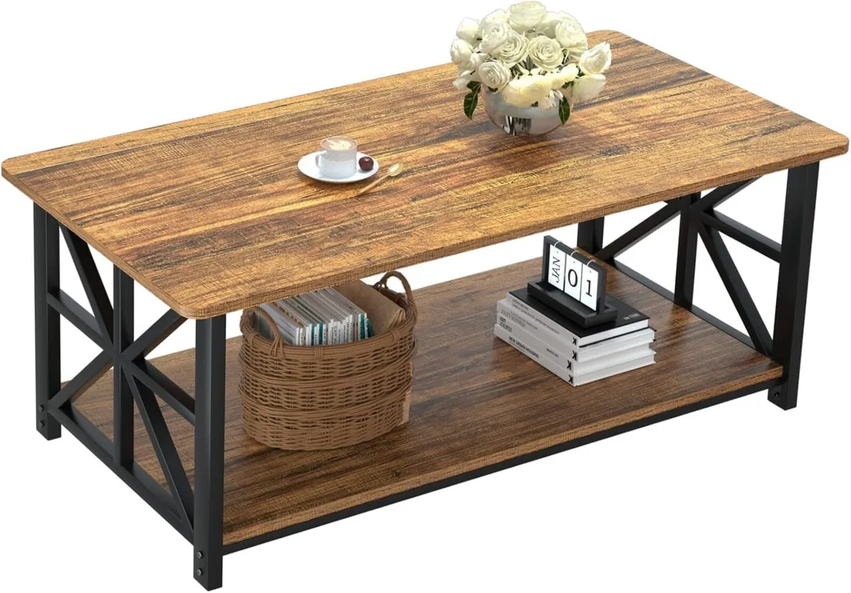 Coffee Table with 2-Tier Storage 100 cm Living - Image 1
