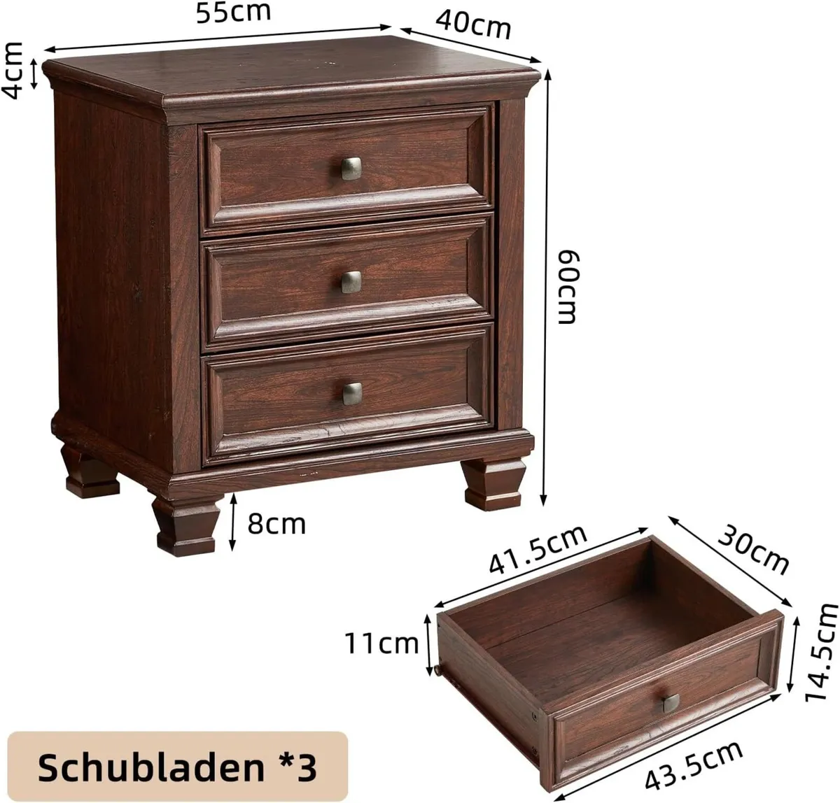 Farmhouse Nightstand with 3 Drawers Rustic Couch - Image 2