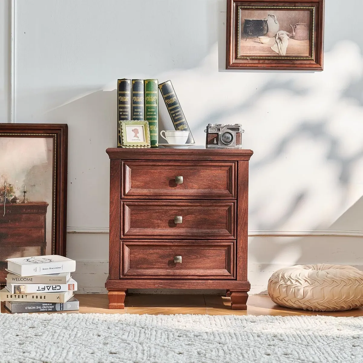 Farmhouse Nightstand with 3 Drawers Rustic Couch - Image 4