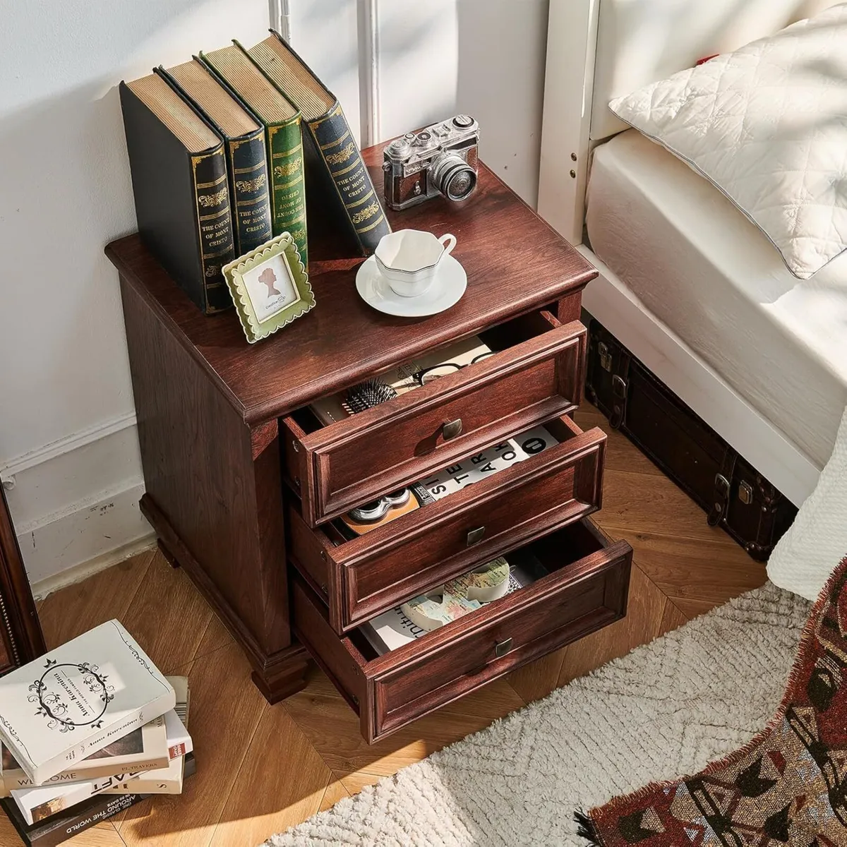 Farmhouse Nightstand with 3 Drawers Rustic Couch - Image 3