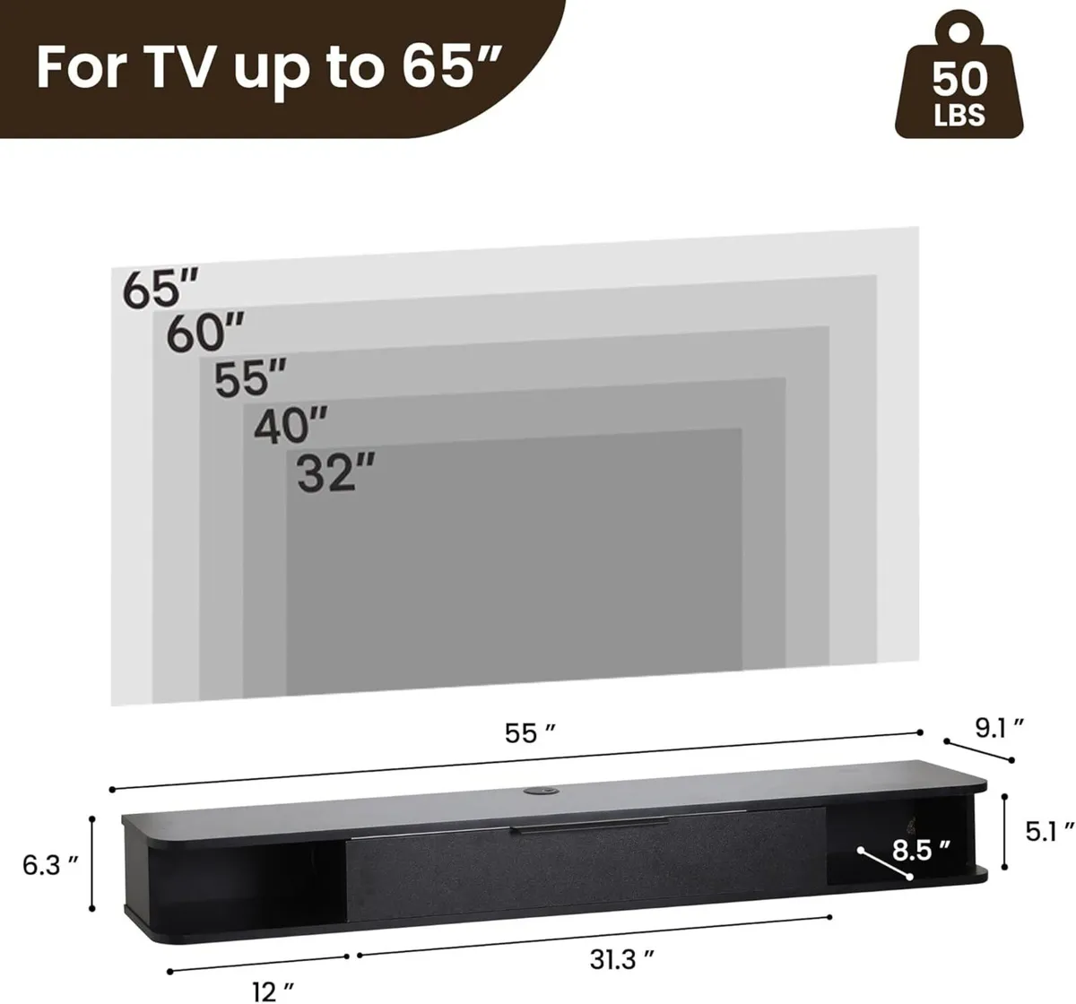 Wall-mounted TV Cabinet Stand 140cm Floating - Image 2