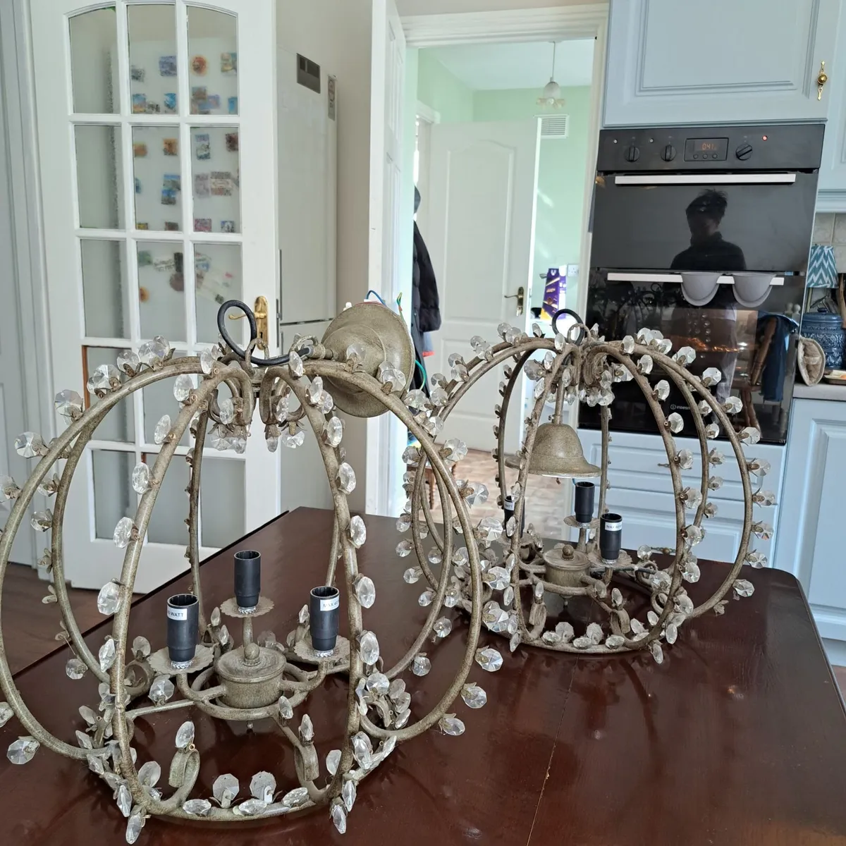 Pair of Vintage Crystal Ceiling Light Fixtures - Image 1