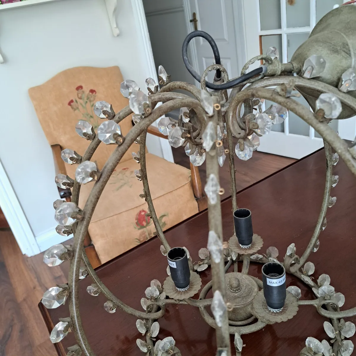 Pair of Vintage Crystal Ceiling Light Fixtures - Image 2