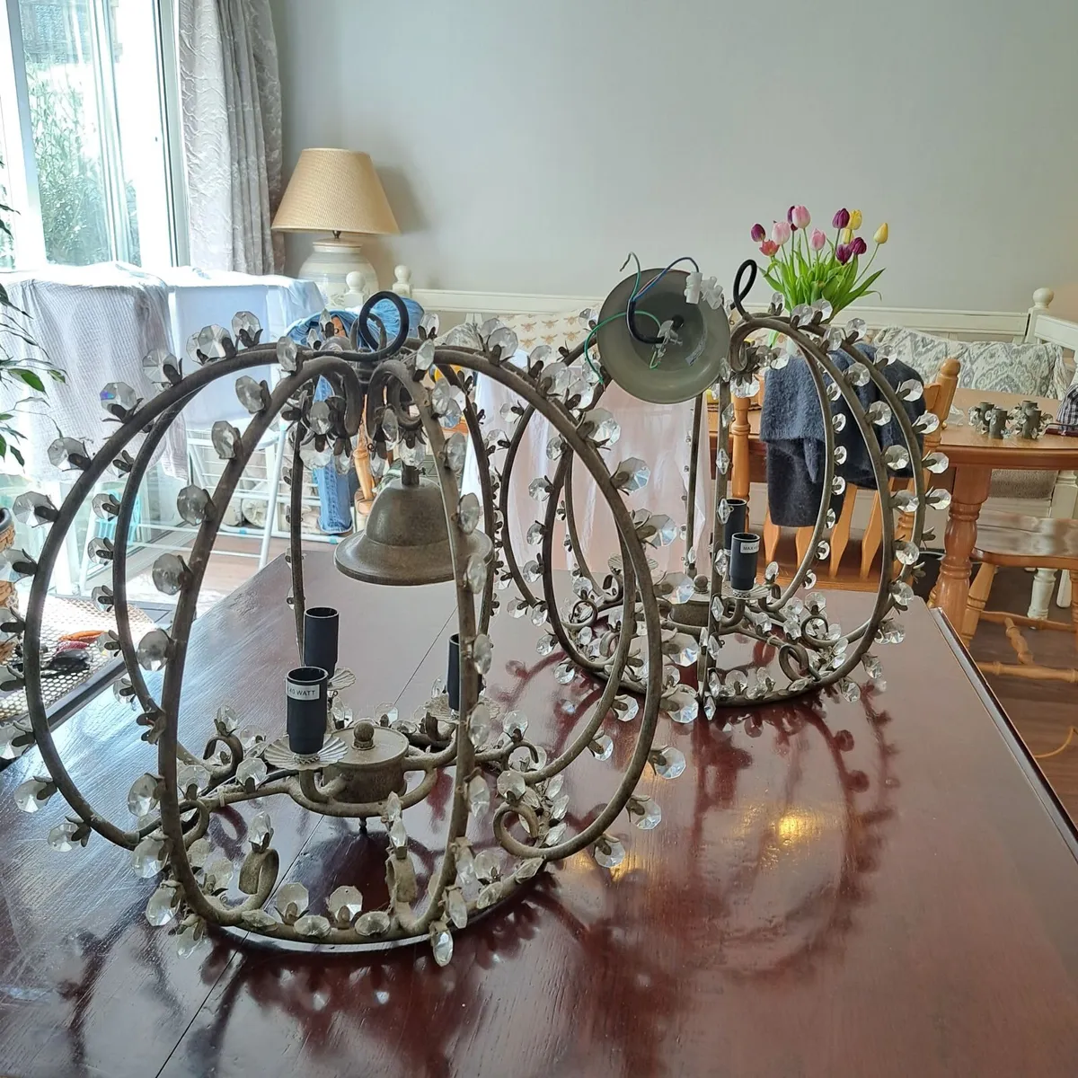 Pair of Vintage Crystal Ceiling Light Fixtures - Image 3