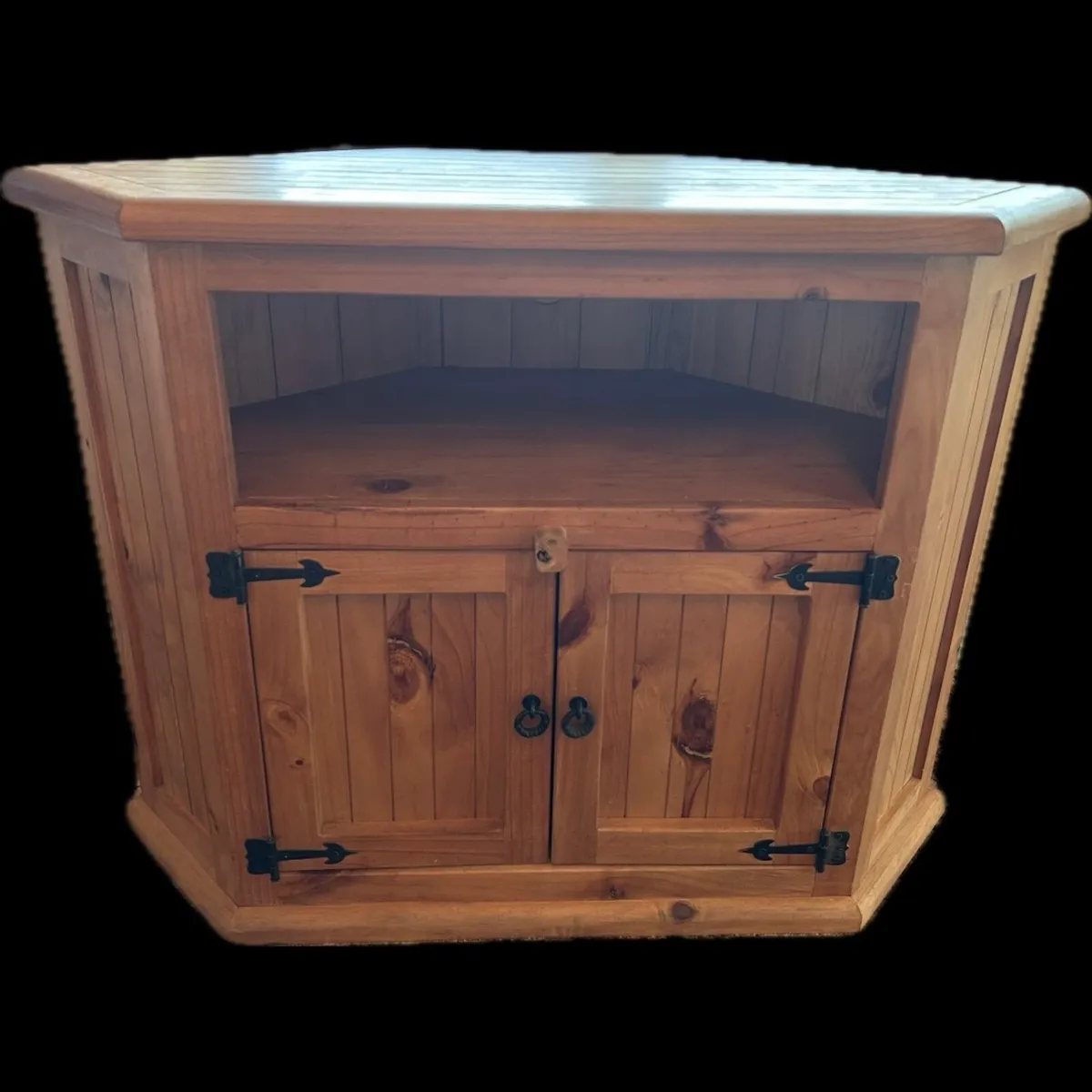 Good Heavy Solid Oak Corner TV Stand - Image 1