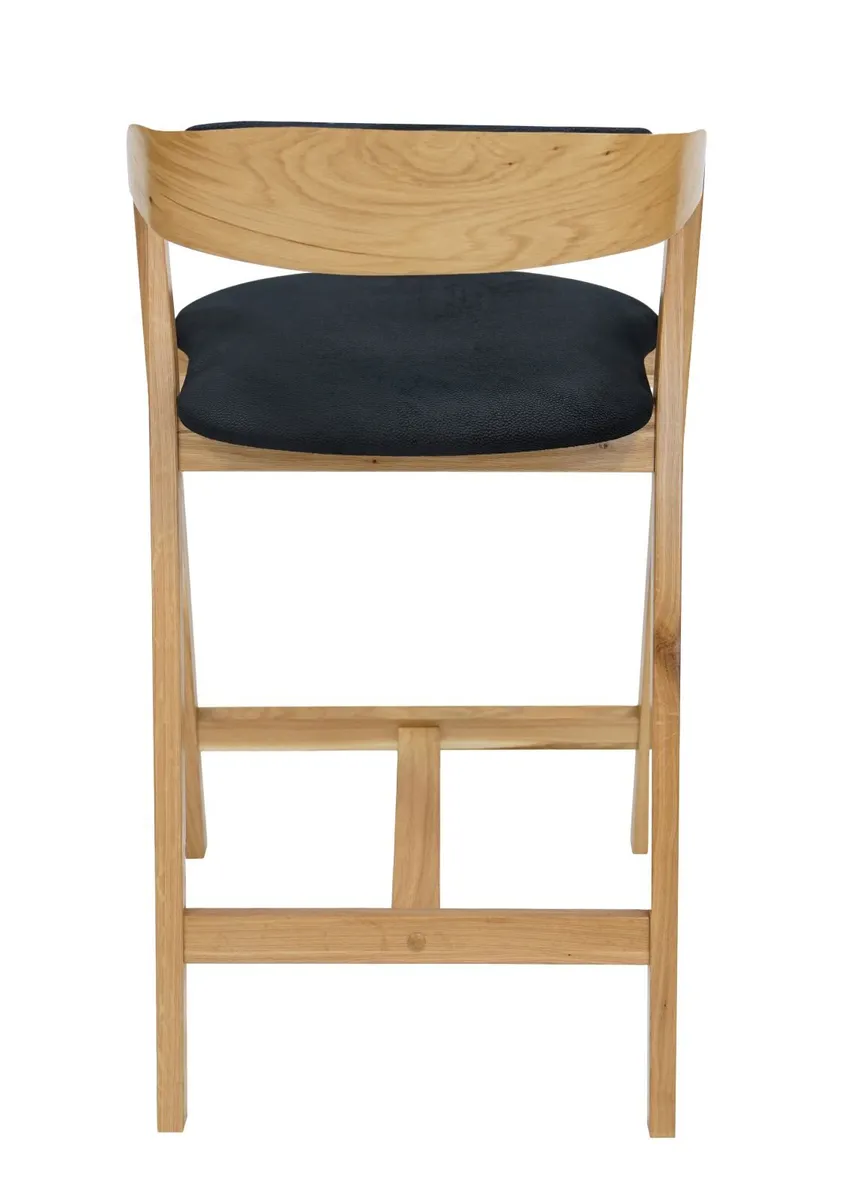 Nordic Oak Lounge Bar Stool with Upholstered Seat - Image 3