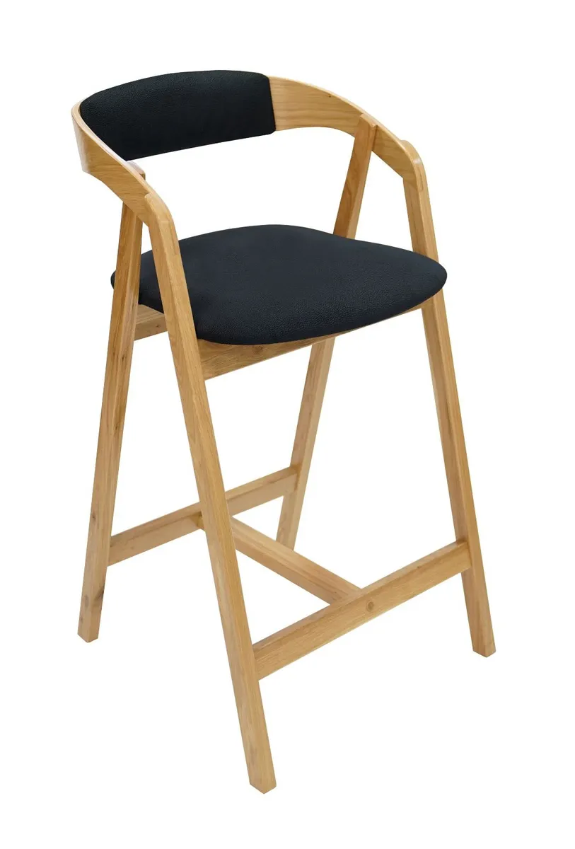 Nordic Oak Lounge Bar Stool with Upholstered Seat - Image 2