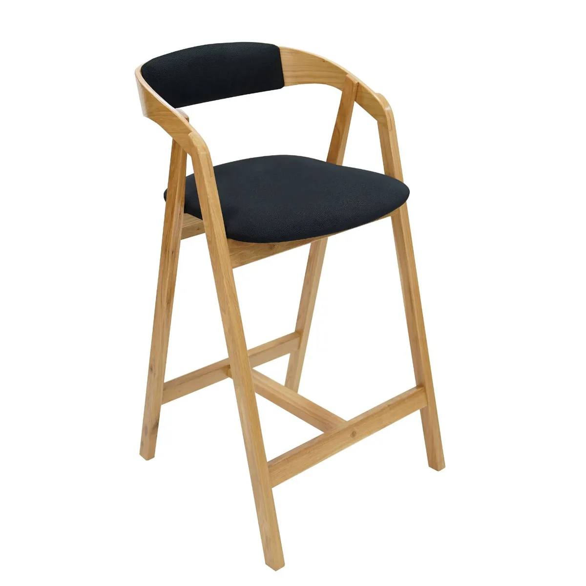 Nordic Oak Lounge Bar Stool with Upholstered Seat - Image 1