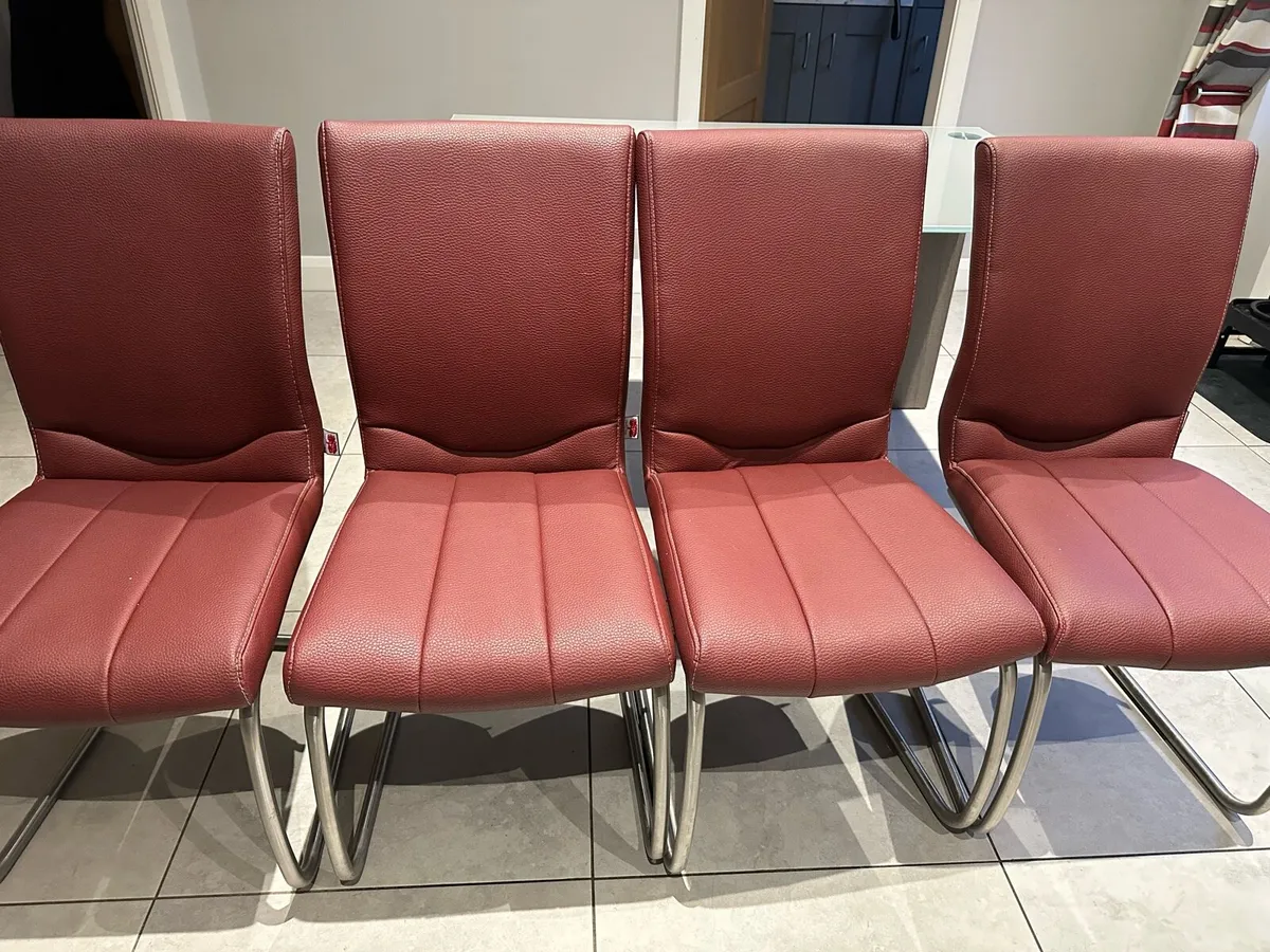 Grey Glass & Wood Dining Table & Leather Chairs - Image 3